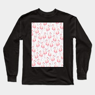 Flamingos, Polka dots pattern, Pink flamingos, Pattern, Fashion print, Funny art, Modern art, Wall art, Print, Minimalistic, Modern, Humor Long Sleeve T-Shirt